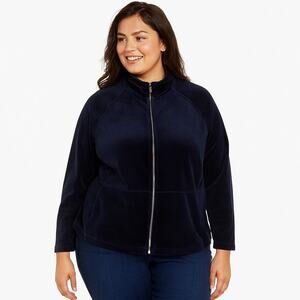 Focus Women’s Velour Full-Zip Jacket - Navy Blue, Size XL